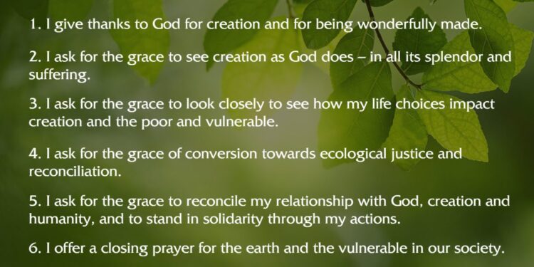 “எங்கள் வாழ்க்கையில் குணப்படுத்துதலைக் கொண்டு வாருங்கள், நாங்கள் உலகைப் பாதுகாக்கிறோம், அதை இரையாக்காமல் இருக்கிறோம், அழகை விதைப்போம், மாசு மற்றும் அழிவு அல்ல.”
